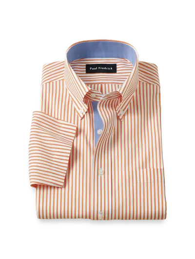 PAUL FREDRICK TAILORED FIT COMFORT STRETCH NON-IRON STRIPE DRESS SHIRT WITH CONTRAST TRIM