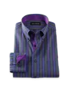 Paul Fredrick Tailored Fit Comfort Stretch Non-iron Stripe Dress Shirt With Contrast Trim In Multi