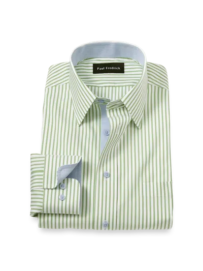 PAUL FREDRICK TAILORED FIT COMFORT STRETCH NON-IRON STRIPE DRESS SHIRT WITH CONTRAST TRIM