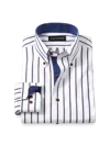 Paul Fredrick Tailored Fit Comfort Stretch Non-iron Stripe Dress Shirt With Contrast Trim In Multi