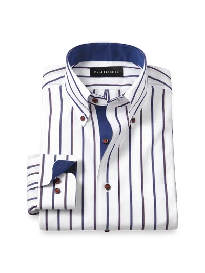 Paul Fredrick Tailored Fit Comfort Stretch Non-iron Stripe Dress Shirt With Contrast Trim In Multi