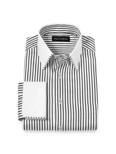 Paul Fredrick Tailored Fit Comfort Stretch Non-iron Stripe Dress Shirt With Contrast Trim In Multi