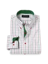 Paul Fredrick Tailored Fit Comfort Stretch Non-iron Windowpane Dress Shirt With Contrast Trim In Green
