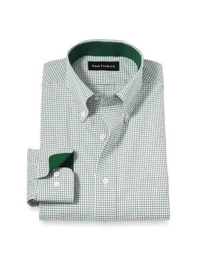 Paul Fredrick Tailored Fit Non-iron Cotton Check Dress Shirt With Contrast Trim In Multi