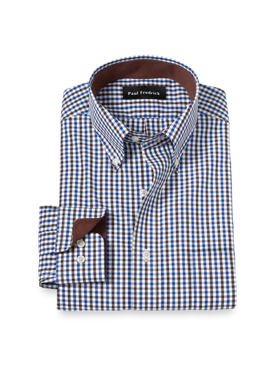 Paul Fredrick Tailored Fit Non-iron Cotton Gingham Dress Shirt With Contrast Trim In Multi