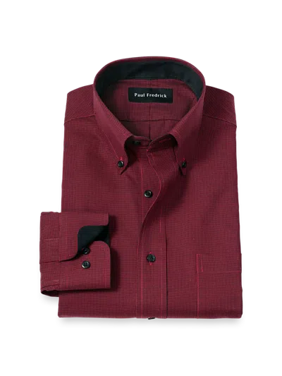 Paul Fredrick Tailored Fit Non-iron Cotton Houndstooth Dress Shirt With Contrast Trim In Multi