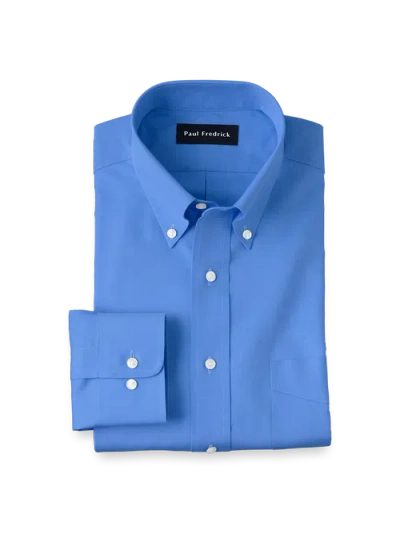 Paul Fredrick Tailored Fit Non-iron Cotton Pinpoint Solid Button Down Collar Dress Shirt In Blue