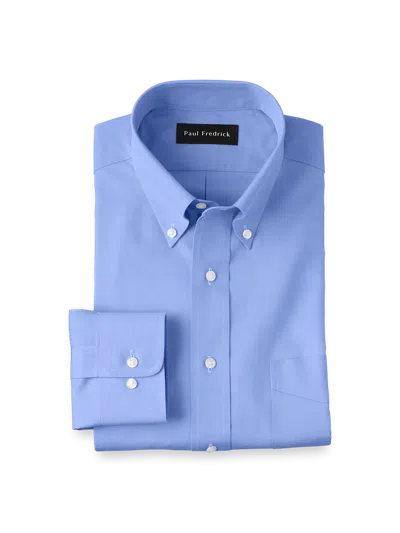 Paul Fredrick Tailored Fit Non-iron Cotton Pinpoint Solid Button Down Collar Dress Shirt In Blue