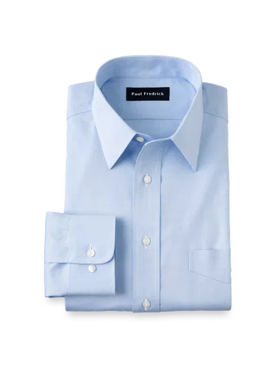 Paul Fredrick Tailored Fit Non-iron Cotton Pinpoint Solid Point Collar Dress Shirt In Blue