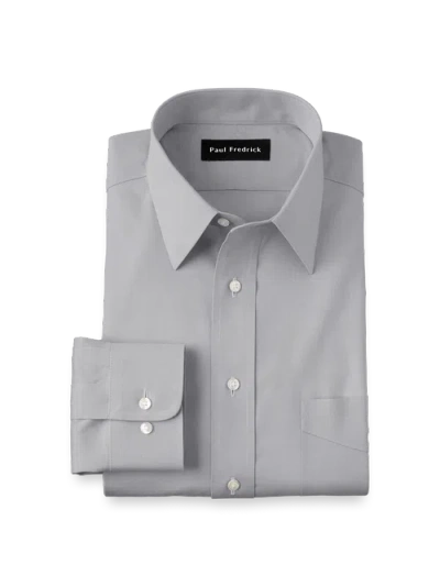 Paul Fredrick Tailored Fit Non-iron Cotton Pinpoint Solid Point Collar Dress Shirt In Gray