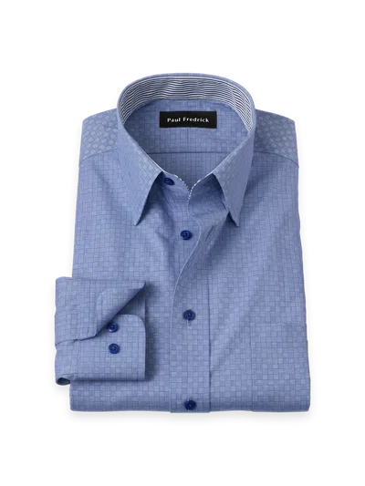 Paul Fredrick Tailored Fit Non-iron Cotton Solid Dress Shirt With Contrast Trim In Purple