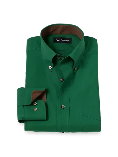 Paul Fredrick Tailored Fit Non-iron Cotton Solid Dress Shirt With Contrast Trim In Green