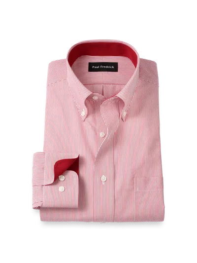 Paul Fredrick Comfort Stretch Non-iron Windowpane Dress Shirt With Contrast Trim In Pink