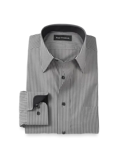 Paul Fredrick Tailored Fit Non-iron Cotton Stripe Dress Shirt With Contrast Trim In Black