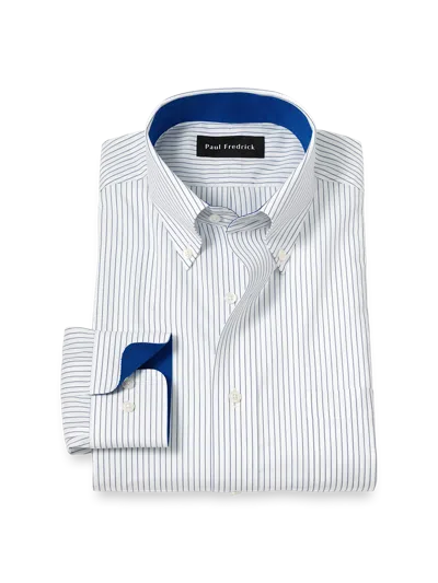 Paul Fredrick Tailored Fit Non-iron Cotton Stripe Dress Shirt With Contrast Trim In Multi