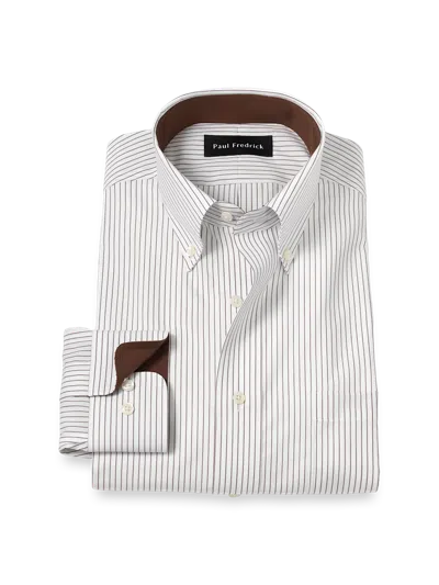 Paul Fredrick Tailored Fit Non-iron Cotton Stripe Dress Shirt With Contrast Trim In Multi