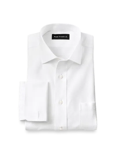Paul Fredrick Tailored Fit Non-iron Cotton Twill Spread Collar French Cuff Dress Shirt In White