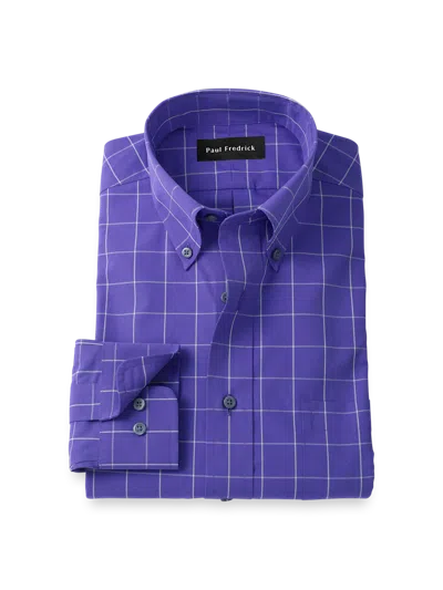 Paul Fredrick Tailored Fit Non-iron Cotton Windowpane Dress Shirt In Purple