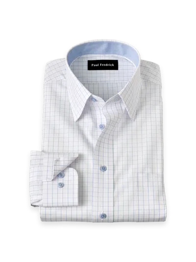 Paul Fredrick Tailored Fit Non-iron Cotton Windowpane Dress Shirt With Contrast Trim In White
