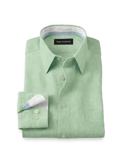 Paul Fredrick Tailored Fit Non-iron Linen Solid Dress Shirt With Contrast Trim In Green