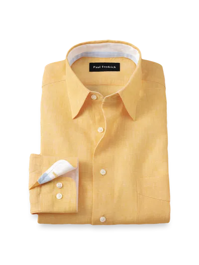 Paul Fredrick Tailored Fit Non-iron Linen Solid Dress Shirt With Contrast Trim In Neutral