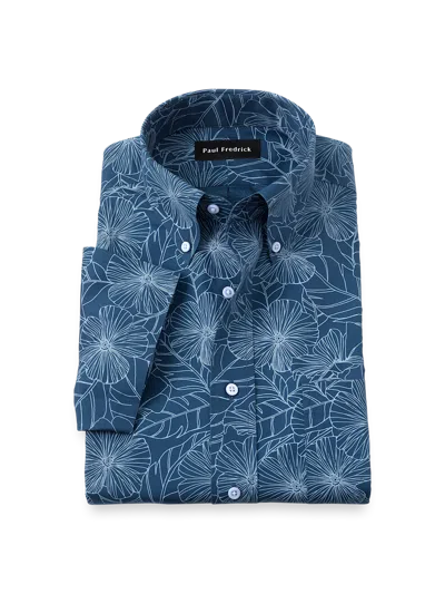 Paul Fredrick Tailored Fit Non-iron Cotton Floral Dress Shirt In Blue