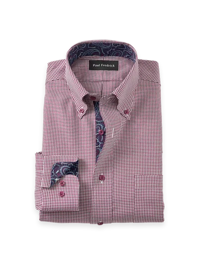 Paul Fredrick Tailored Fit Non-iron Cotton Houndstooth Dress Shirt With Contrast Trim In Animal Print
