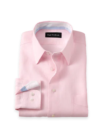Paul Fredrick Tailored Fit Non-iron Linen Solid Dress Shirt With Contrast Trim In Pink