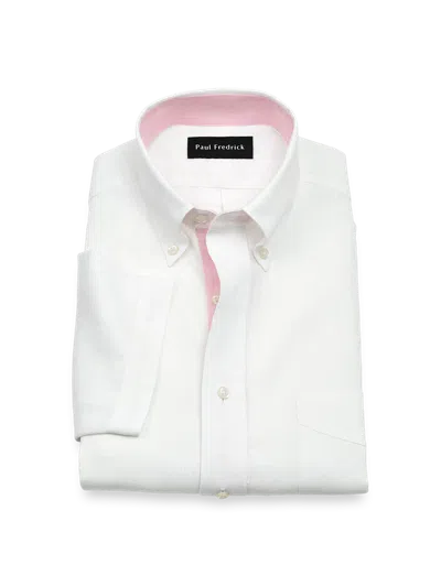 Paul Fredrick Tailored Fit Non-iron Linen Solid Dress Shirt With Contrast Trim In White