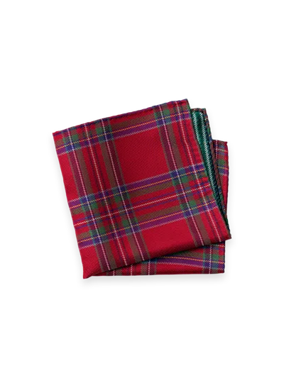 Paul Fredrick Tartan Silk Pocket Square In Red