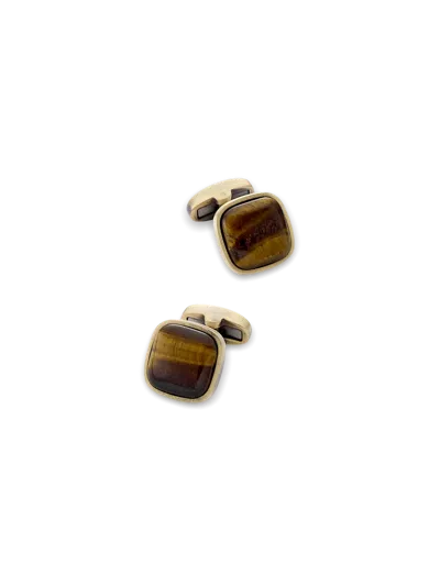 Paul Fredrick Tigers Eye Cufflinks In Gold