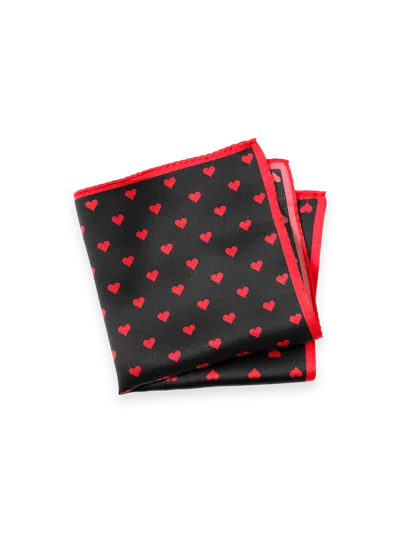 Paul Fredrick Valentine's Day Hearts Silk Pocket Square In Black