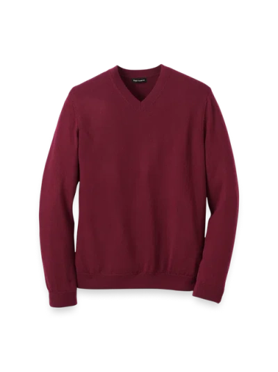 Paul Fredrick Washable Merino Wool V-neck Sweater In Burgundy