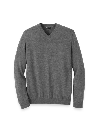 Paul Fredrick Washable Merino Wool V-neck Sweater In Gray