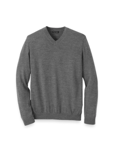 Paul Fredrick Washable Merino Wool V-neck Sweater In Gray