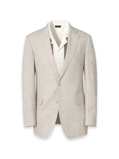 Paul Fredrick Windowpane Linen Blend Single Breasted Notch Lapel Suit Jacket In Gray