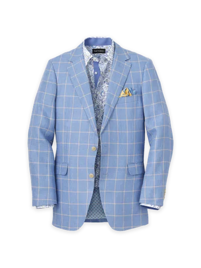 Paul Fredrick Windowpane Linen Single Breasted Notch Lapel Sport Coat In Blue