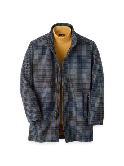 Paul Fredrick Wool Blend Houndstooth Carcoat In Blue