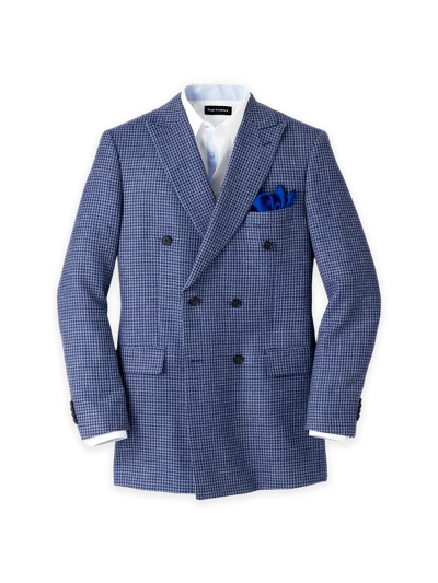 Paul Fredrick Wool Blend Houndstooth Double Breasted Peak Lapel Sport Coat In Blue