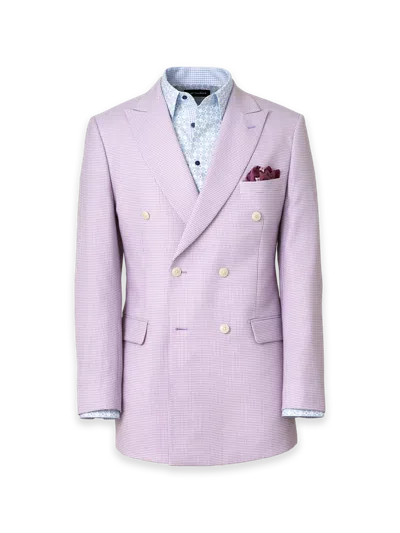 Paul Fredrick Wool Blend Houndstooth Double Breasted Peak Lapel Suit Jacket In Purple