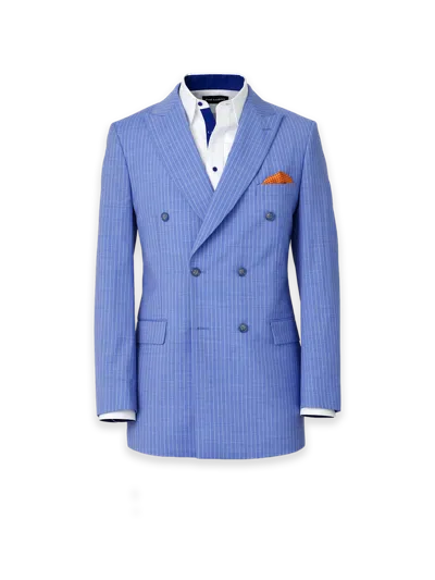 Paul Fredrick Wool Blend Pinstripe Double Breasted Peak Lapel Suit Jacket In Blue