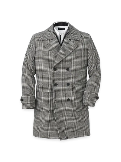 Paul Fredrick Wool Blend Plaid Double Breasted Topcoat In Multi