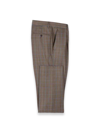 Paul Fredrick Wool Blend Plaid Single Pleat Suit Pants In Brown