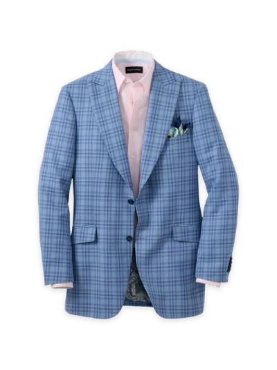 Paul Fredrick Wool Blend Plaid Single Breasted Peak Lapel Sport Coat In Blue