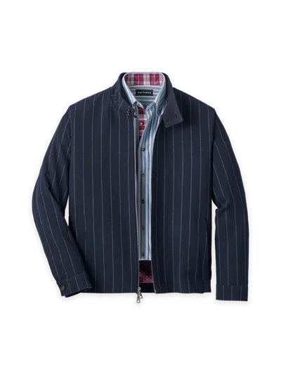 Paul Fredrick Wool Blend Stripe Bomber Jacket In Blue