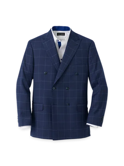 Paul Fredrick Wool Blend Windowpane Double Breasted Peak Lapel Sport Coat In Blue