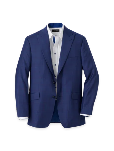 Paul Fredrick Wool Blend Windowpane Single Breasted Peak Lapel Sport Coat In Blue