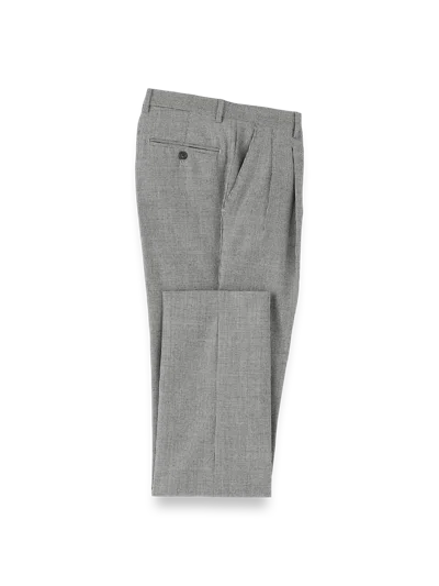Paul Fredrick Wool Flannel Houndstooth Pleated Pants In Gray