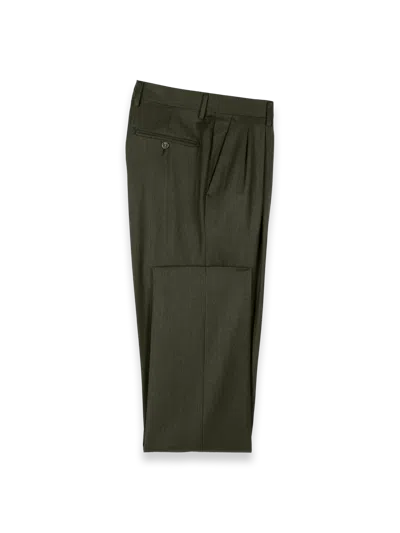 Paul Fredrick Wool Flannel Solid Pleated Pants In Green