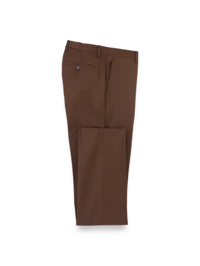 Paul Fredrick Wool Gabardine Flat Front Pants In Brown